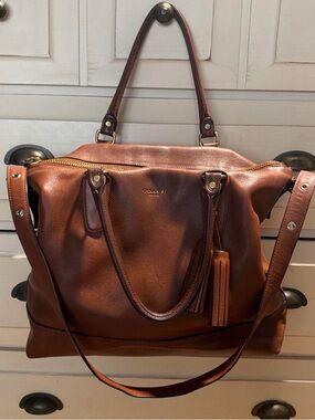 Coach Brown Leather Tote with Tassel and Dual Straps